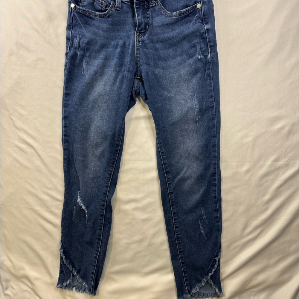 Judy Blue Distressed Ankle Jeans - Dark Blue